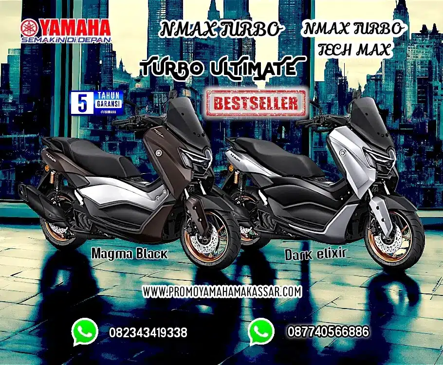 brosur harga motor nmax turbo makassar 2025, harga terbaru motor yamaha nmax turbo dan turbo tech max makassar, harga dan angsuran motor nmax turbo dan nmax turbo ultimate makassar