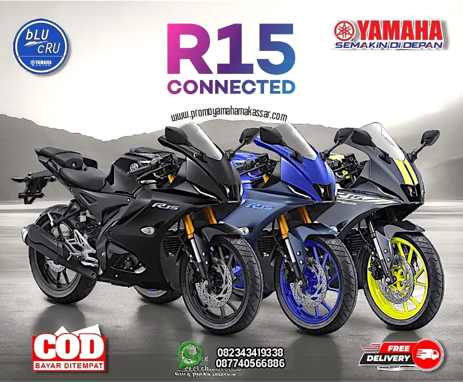 brosur motor yamaha R15 connected makassar, harga terbaru R15 connected makassar 2026, dp motor R15 connected makassar, harga dan angsuran motor r15 makassar