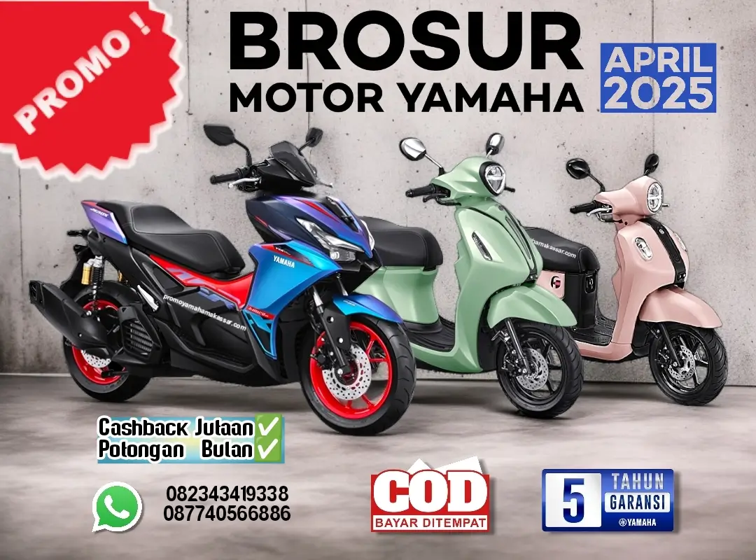 Brosur motor Yamaha makassar 2025, brosur motor Yamaha makassar bulan April 2025, brosur Yamaha makassar April 2025
