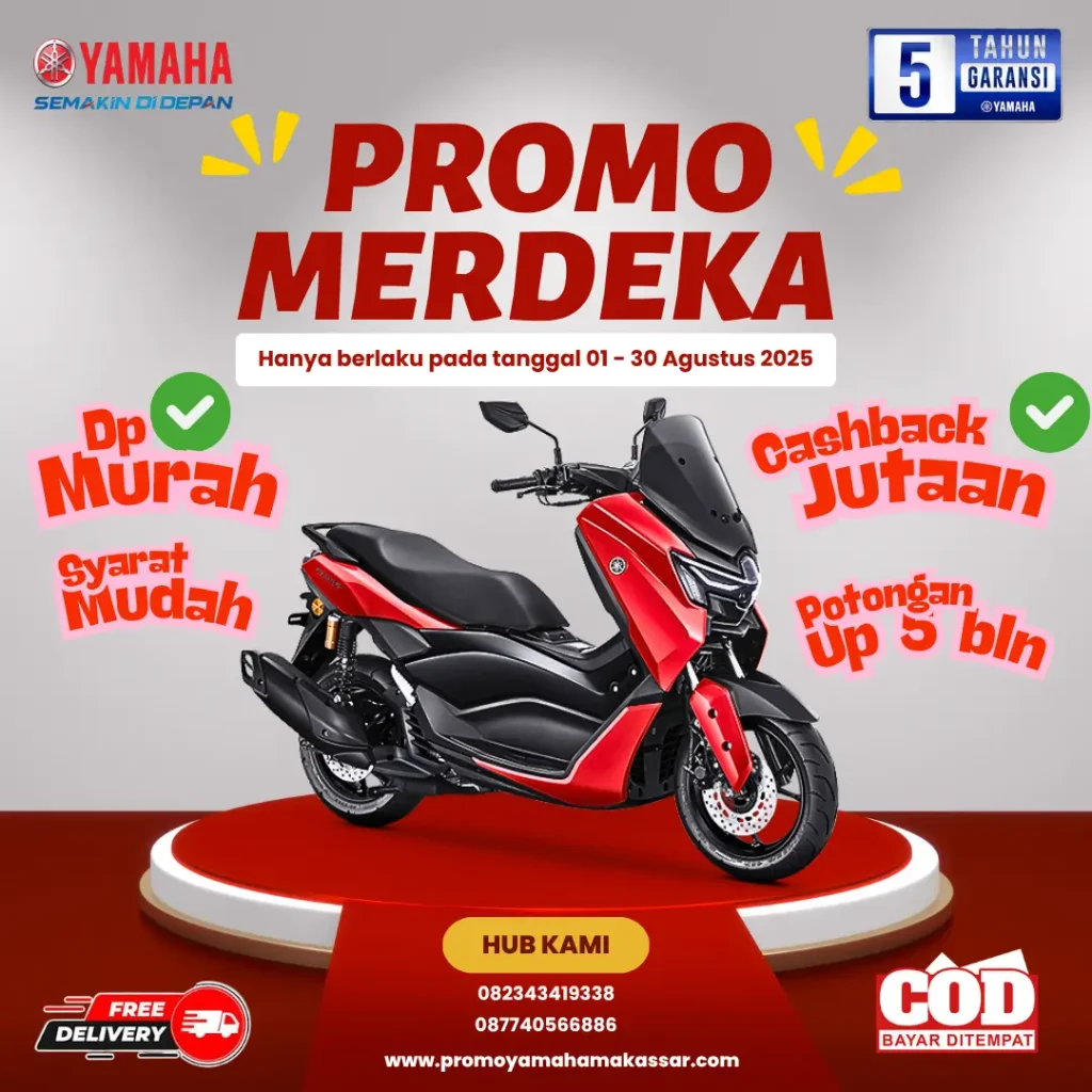 Promo merdeka Yamaha Makassar, promo motor Yamaha Makassar, promo DP murah Yamaha Makassar, promo Agustus Yamaha Makassar, promo motor nmax makassar 2025, brosur promo motor Yamaha Makassar, dealer Yamaha Makassar, pricelist harga promo motor Yamaha makassar