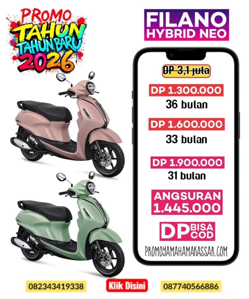 Promo yamaha filano 2026, promo motor yamaha filano makassar 2026, Promo motor grand filano makassr 2026, promo motor yamaha filano hybrid neo makassar 2026, promo tahun baru yamaha filano 2026, harga motor filano makassar 2026, harga dan angsuran motor yamaha filano makassar 2026