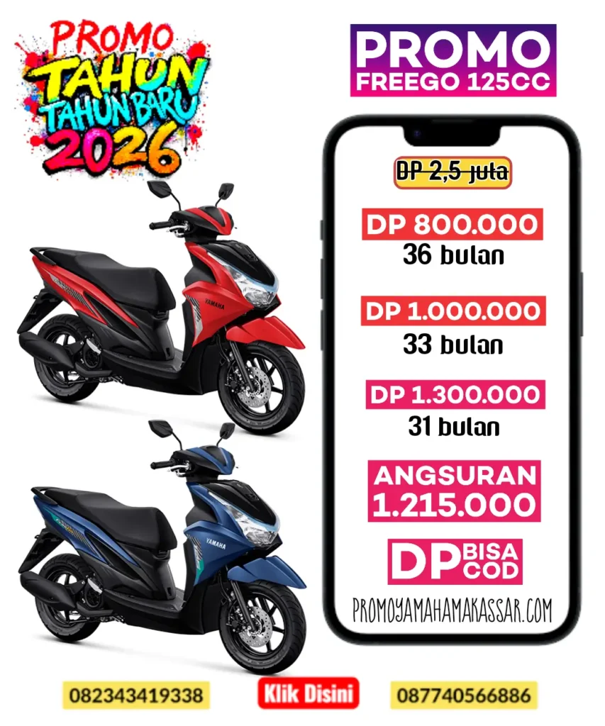 Promo yamaha freego 2026, promo motor yamaha freego makassar 2026, promo motor yamaha freego connected makassar 2026, brosur angsuran motor yamaha freego 125 makassar 2026, harga dan angsuran motor freego 125 makassar 2026.
