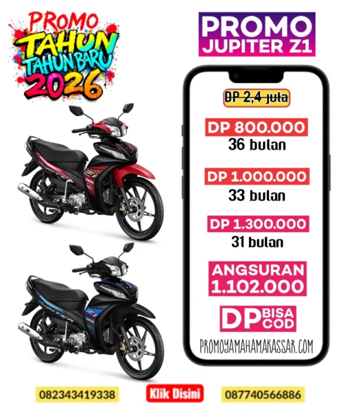 Promo motor jupiter z1 2026, promo motor yamaha jupiter z1 makassar 2026, harga motor yamaha jupiter z1 makassar 2026, brosur motor yamaha jupiter z1 makassar 2026.