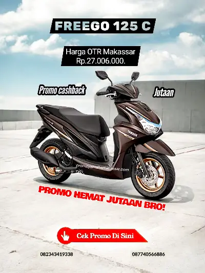 Brosur harga freego connected makassar 2026, brosur yamaha freego connected makassar 206, harga motor freego 125 c makassar 2026.