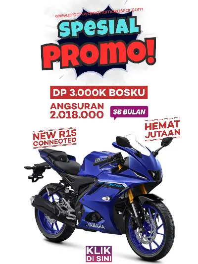 Promo yamaha r15 connected makassar 2026, promo motor r15 makassar 2026, kredit motor r15 makassar 2026, cicilan yamaha r15 connected makassar 2026.