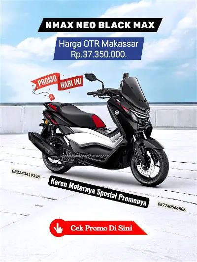 Brosur harga nmax black max makassar 2026, brosur yamaha nmax livery black max makassar 2026, Harga nmax spc livery black max makassar 2026.