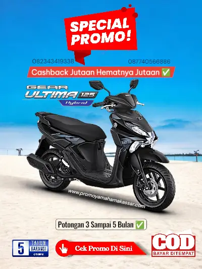Brosur gear ultima hybrid 2026, Brosur harga gear ultima hybrid makassar 2026, harga motor gear ultima makassar 2026, brosur yamaha gear ultima makassar 2026.