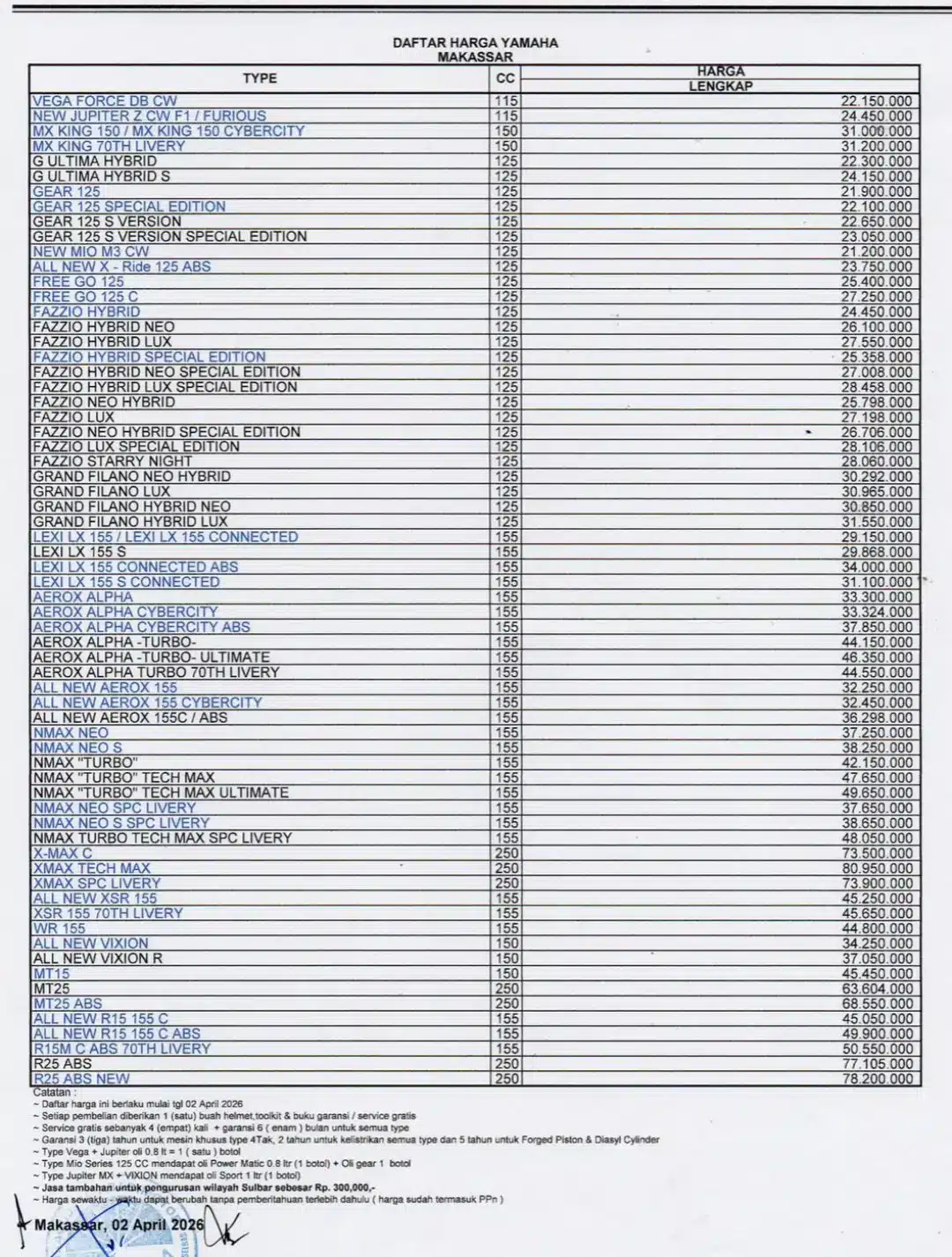 Brosur harga yamaha makassar 2026, Daftar harga motor yamaha 2026, daftar harga motor yamaha makassar 2026, harga terbaru motor yamaha makassar 2026, pricelist harga motor yamaha makassar 2026, brosur motor yamaha makassar 2026.