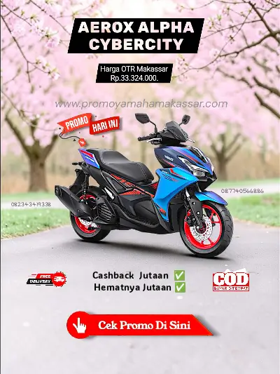 Harga yamaha aerox alpha cybercity, Brosur harga aerox alpha cybercity makassar 2026, brosur yamaha aerox alpha cybercity makassar 2026, harga motor aerox alpha cybercity makassar 2026.