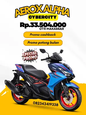 Brosur harga aerox cybercity 2026, brosur motor yamaha aerox alpha cybercity 2026, harga motor aerox alpha cybercity makassar 2026, dealer yamaha penjualan motor aerox cybercity 2026.