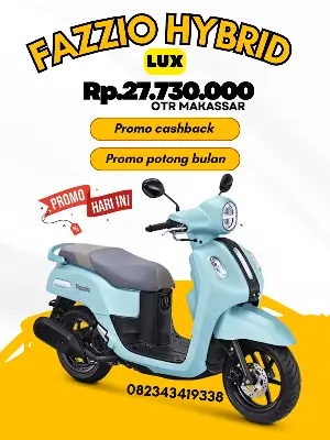 Brosur harga fazzio hybrid lux 2026, brosur yamaha fazzio hybrid lux makassar 2026, harga motor yamaha fazzio hybrid lux makassar 2026, cash dan kredit motor fazzio makassar 2026.