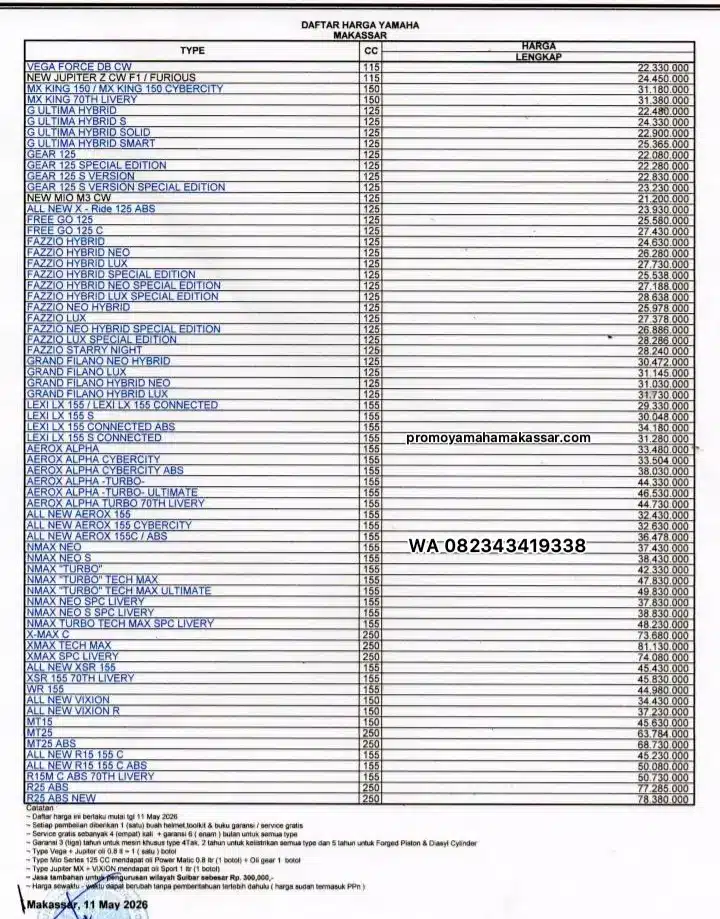 Pricelist Brosur Yamaha Makassar 2026, pricelist harga motor yamaha makassar 2026, brosur motor yamaha makassar 2026, daftar harga motor yamaha makassar 2026.