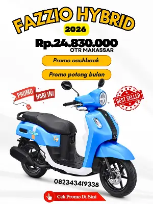 Harga fazzio hybrid 2026, brosur motor fazzio hybrid makassar 2026, harga dan angsuran yamaha fazzio hybrid makassar 2026.