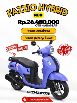 Harga fazzio hybrid neo 2026, brosur yamaha fazzio hybrid neo makassar 2026, brosur fazzio ungu makassar 2026, harga terbaru motor fazzio pink makassar 2026, daftar harga dan angsuran motor fazzio terbaru makassar 2026.