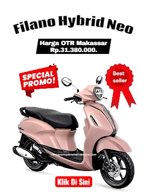 Brosur harga filano hybrid neo, brosur yamaha filano hybrid neo makassar 2026, harga motor filano pink makassar 2026, harga dan angsuran motor filano makassar 2026.